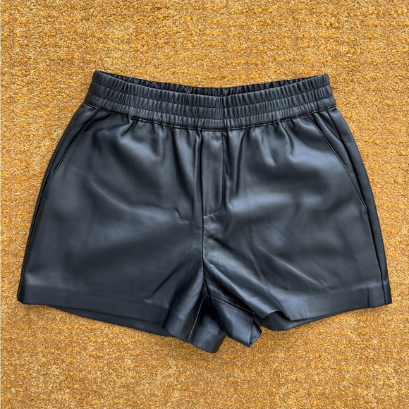 Mango Pants - Mango MNG Faux Leather Mid Rise Black Shorts US S